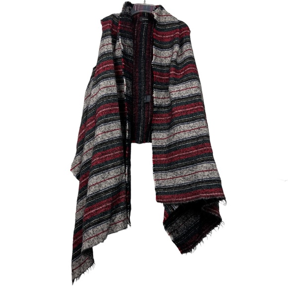 Isabel Marant IDOA Striped Wool Fringe Blanket Shrug Coat - Picture 2 of 7